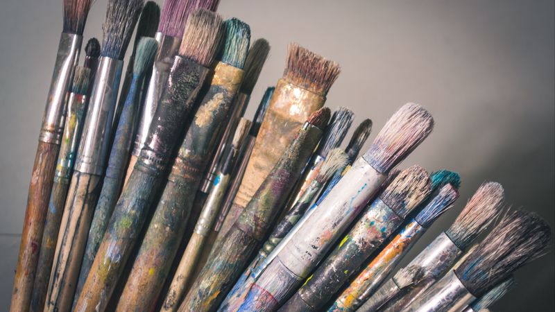 brushes, paint, spots, artistic, 4k