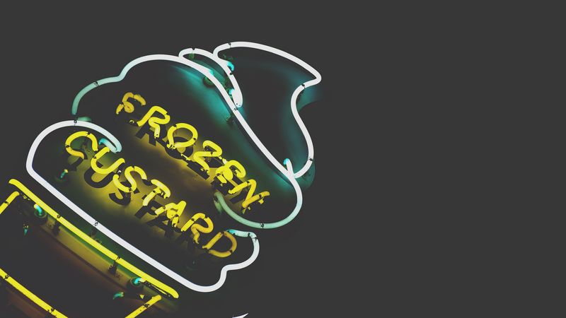 ice cream, inscription, neon, signboard, 4k