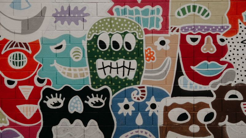 art, graffiti, wall, faces, 4k