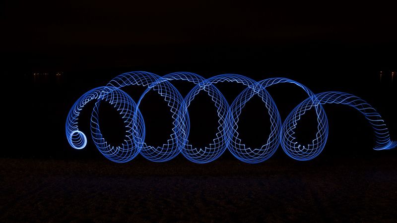 spiral, lightpainting, blue, 4k