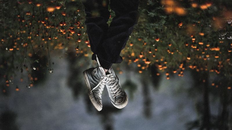 legs, sneakers, field, flowers, blur, 4k