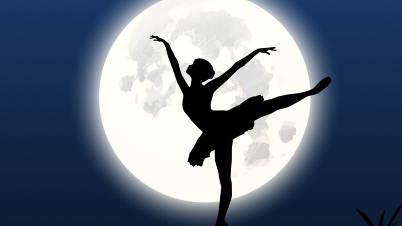 ballerina, silhouette, moon, dance, 4k