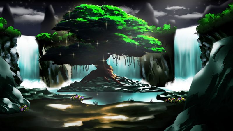 waterfall, rocks, art, 4k