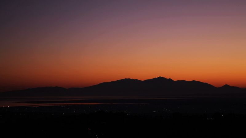 mountains, horizon, sunset, sky, 4k