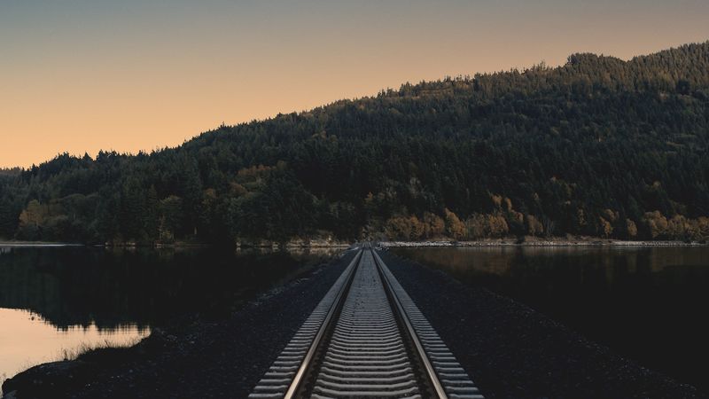 railway, evening, horizon, 4k