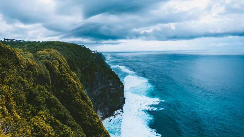 cliff, sea, surf, sky, 4k