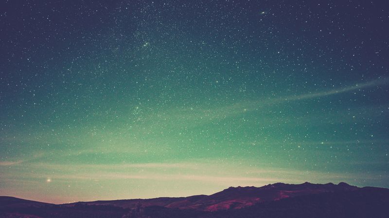 starry sky, radiance, mountains, sky, 4k
