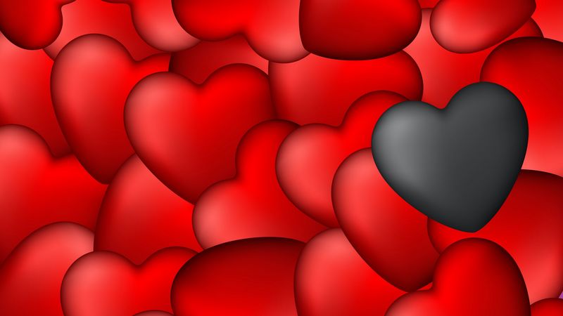hearts, art, red, black, 4k