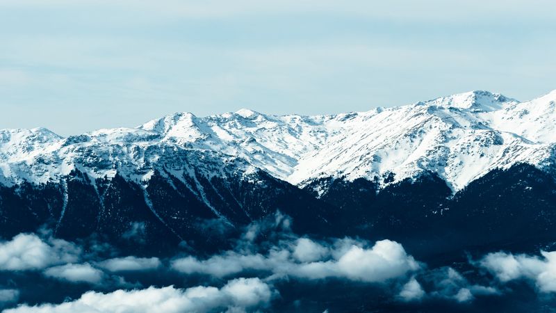 mountains, fog, peaks, snowy, 4k