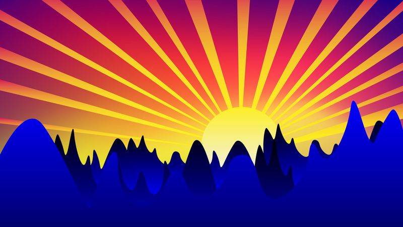 sunrise, art, mountains, vector, 4k