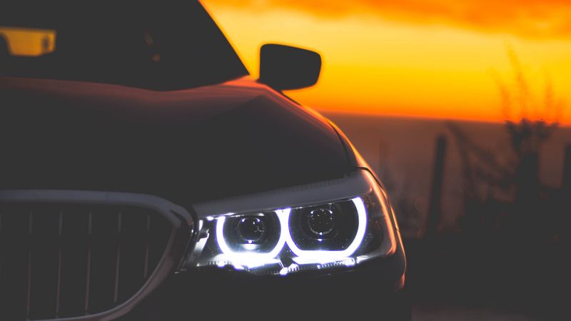auto, headlight, night, motion blur, 4k