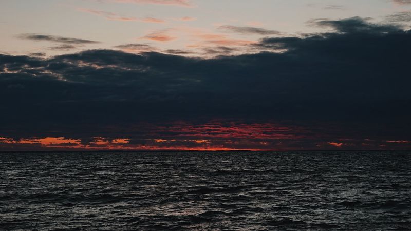 sea, horizon, sunset, clouds, 4k