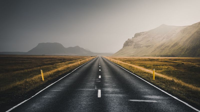 road, marking, mountains, asphalt, direction, 4k