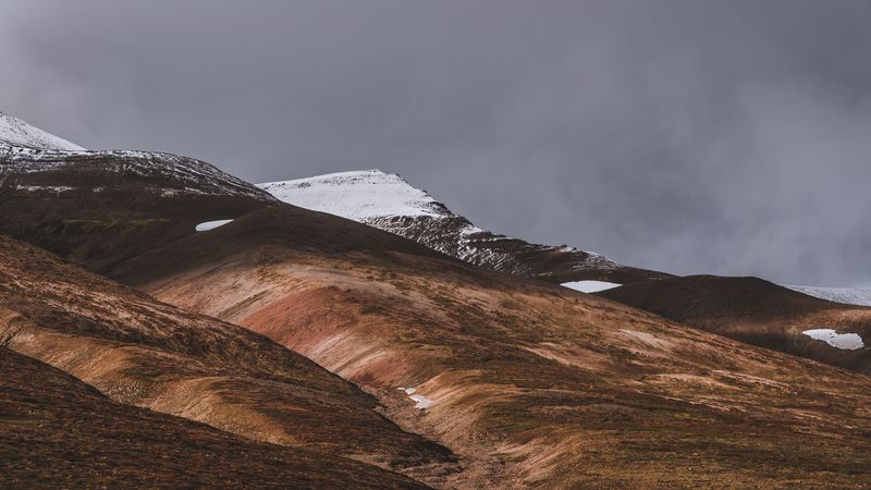akureyri, iceland, hills, snow, sky, 4k