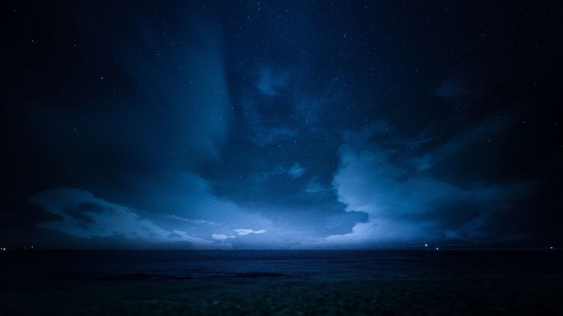 starry sky, horizon, night, dark, 4k