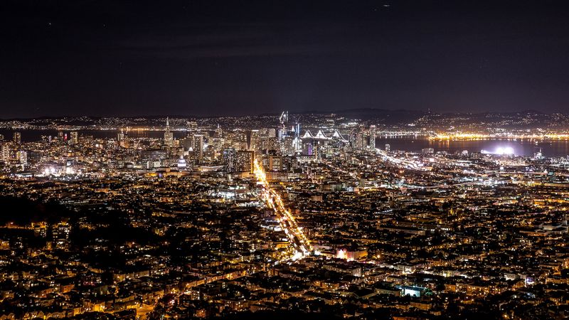 night city, top view, city lights, 4k