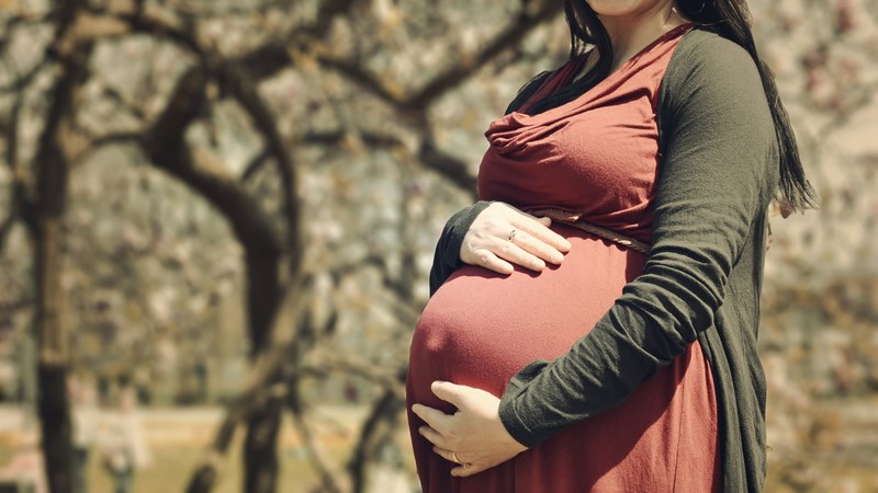 pregnant woman holds her belly in autumn colors outdoors, autumn baby to be 4k