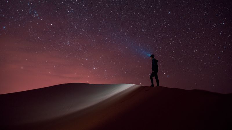 lonely, loneliness, glow, desert, 4k