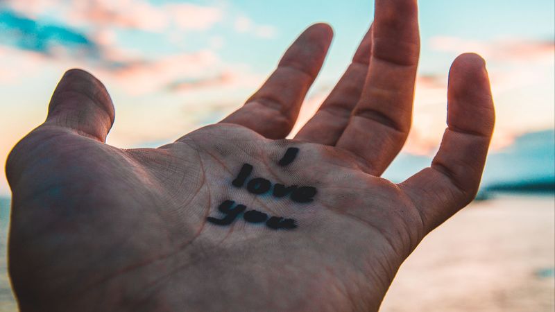 inscription, hand, palm, love, 4k