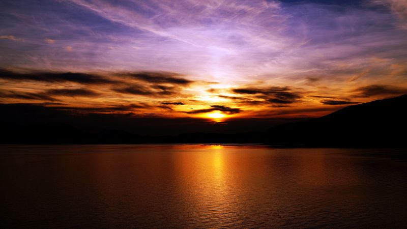 sunset, sea, sky, horizon, 4k