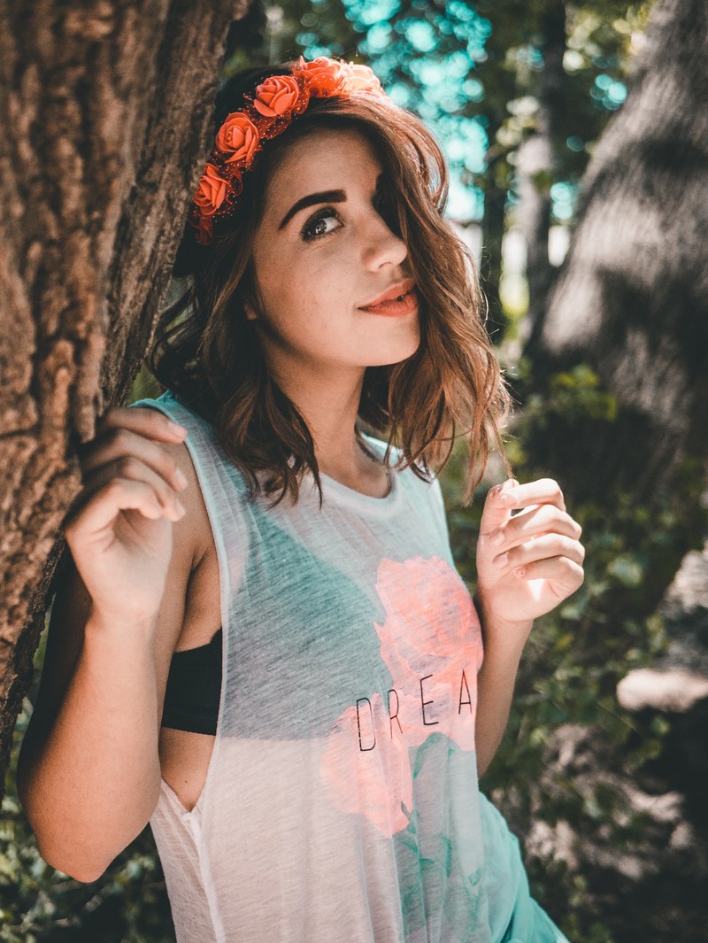 woman female trees and flowers hd, 4k