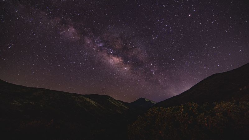 starry sky, mountains, night, milky way, 4k