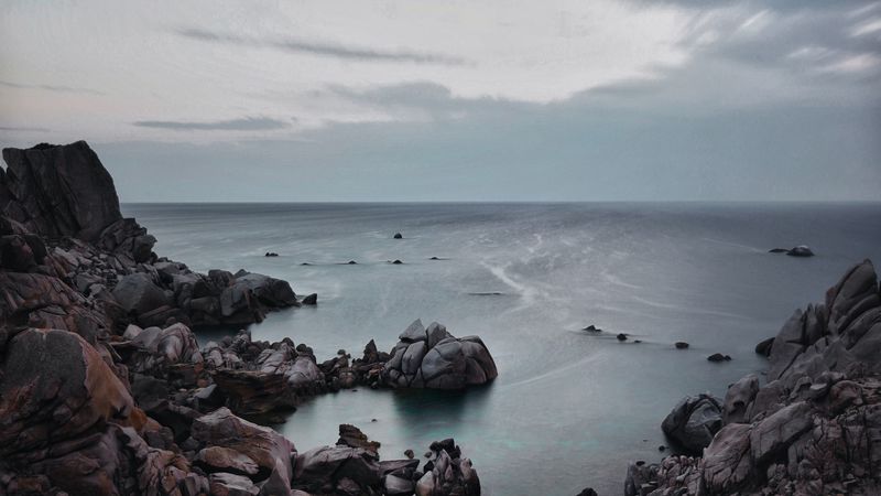 sunset, sea, rocks, sky, 4k