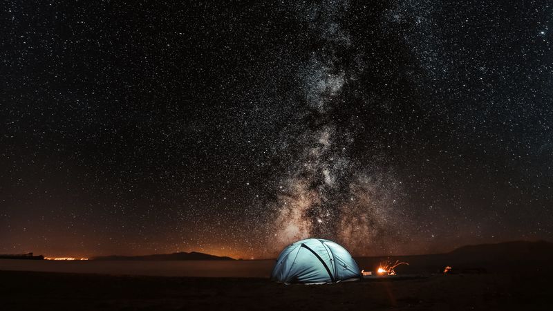 tent, starry sky, night, tourism, 4k