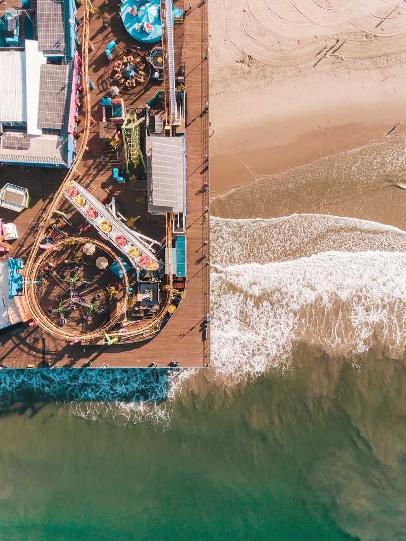 aerial view pier funfair and ride hd, 4k