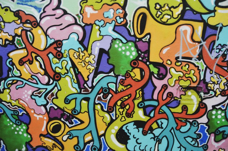 colorful and random human organ street art in lyon, thousand colors 4k