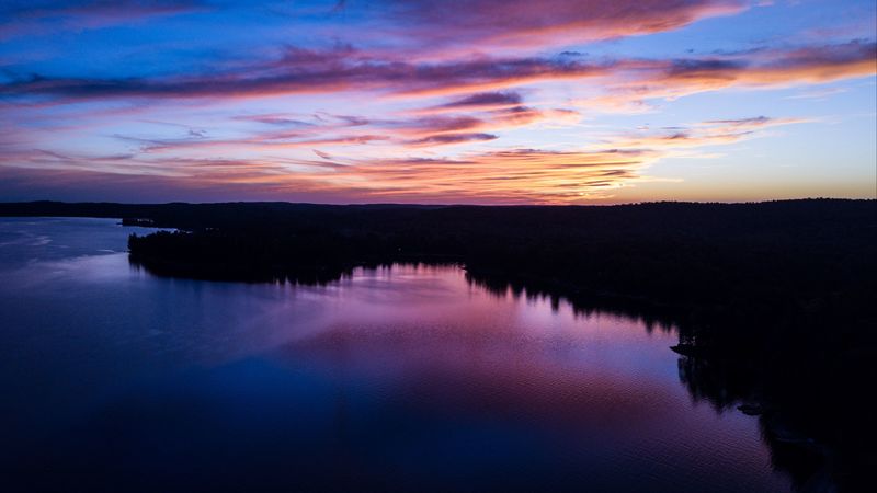 river, evening, sky, water, sunset, 4k