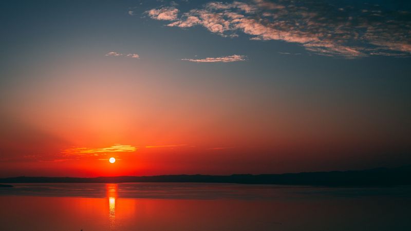 sea, sunset, skyline, sky, 4k