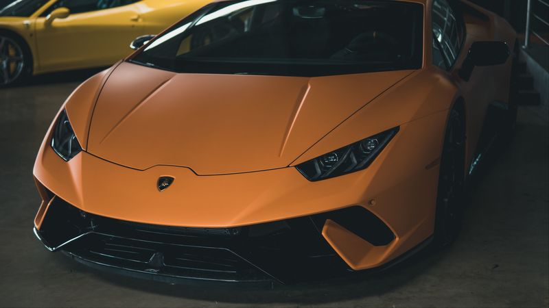 auto, sports car, front view, lights, 4k
