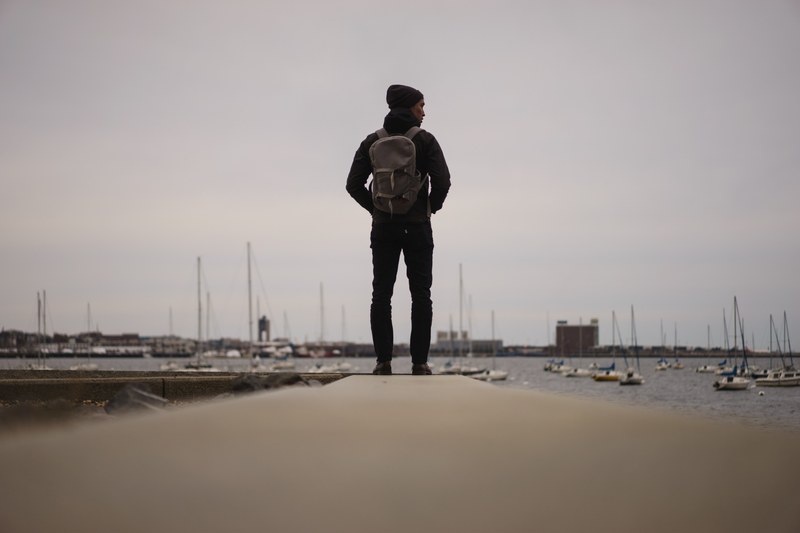 ocean boat harbor and person 4k