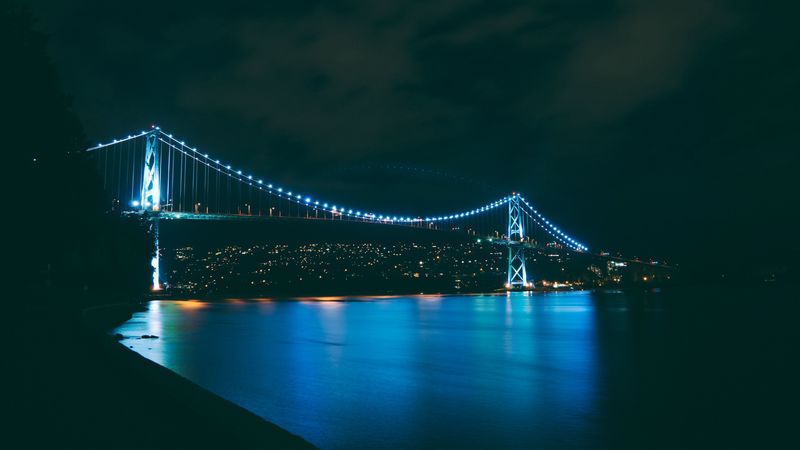 bridge, night city, river, 4k