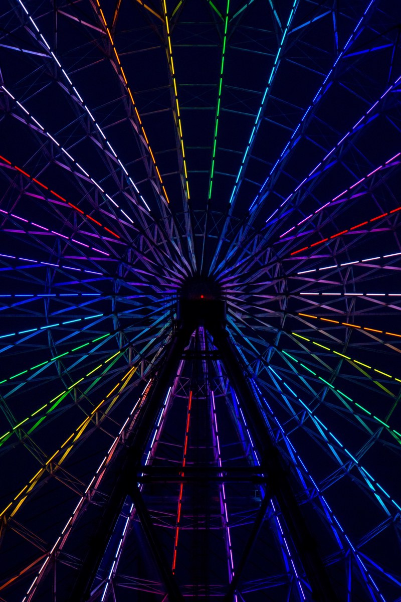 ferris wheel colorful lights light and neon hd, 4k