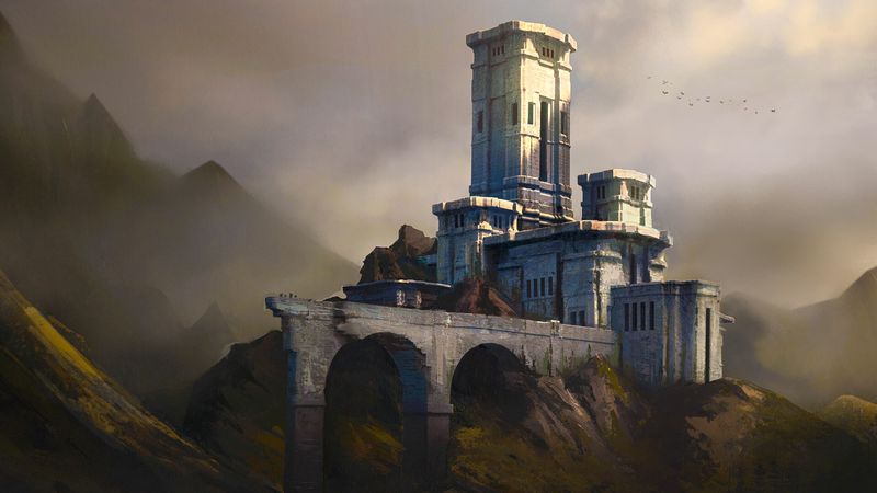 castle, rocks, old, art, 4k
