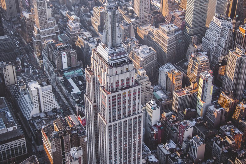 a helicopter view of the empire state building, _empire views 4k