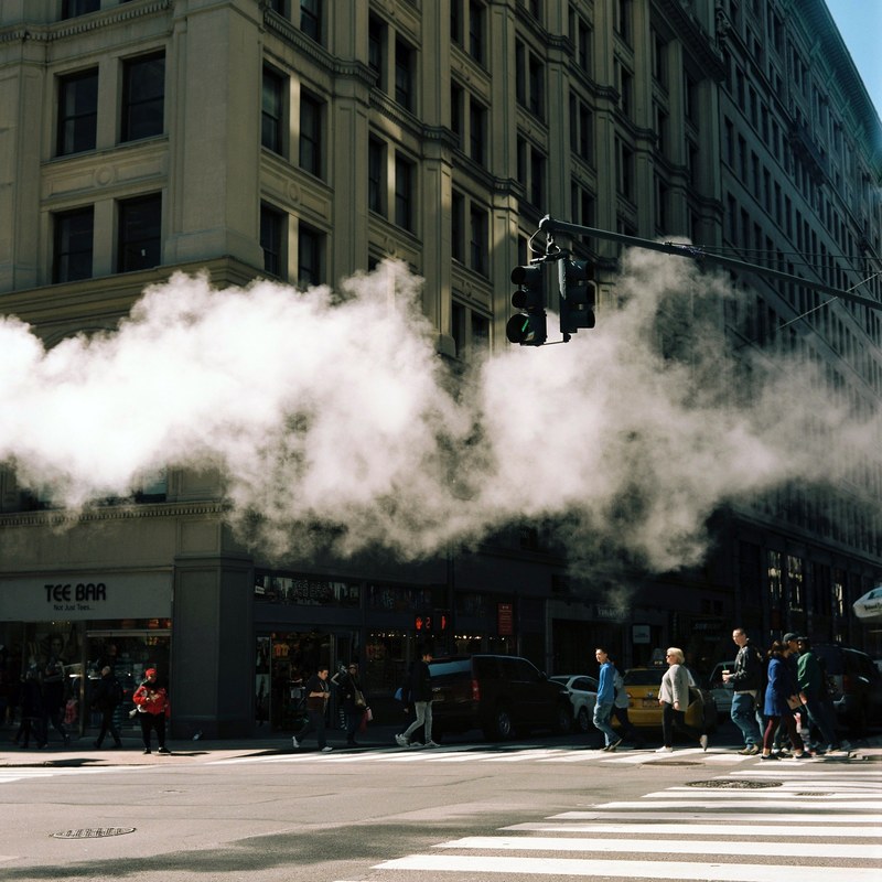 mist pedestrian street and steam 4k