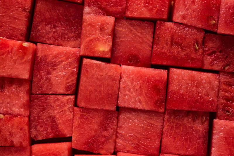 block cube watermelon and cut up watermelon 4k