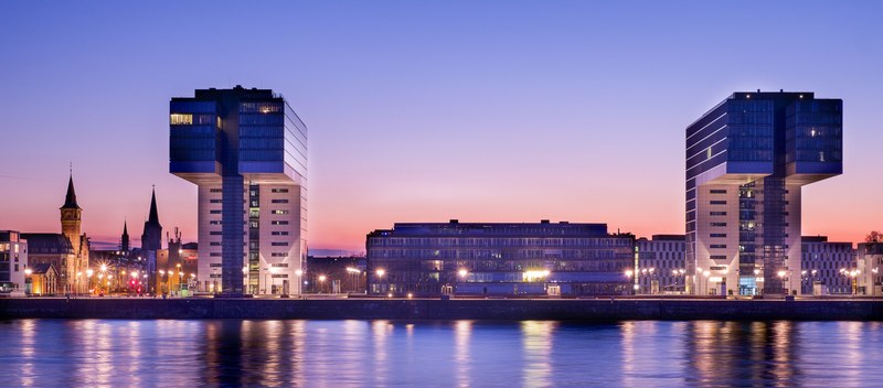 building light skyscraper and waterfront 4k
