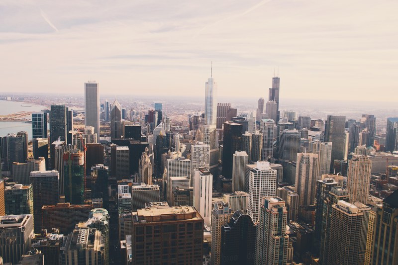 skyscrapers in the skyline of chicago, second highest building 4k