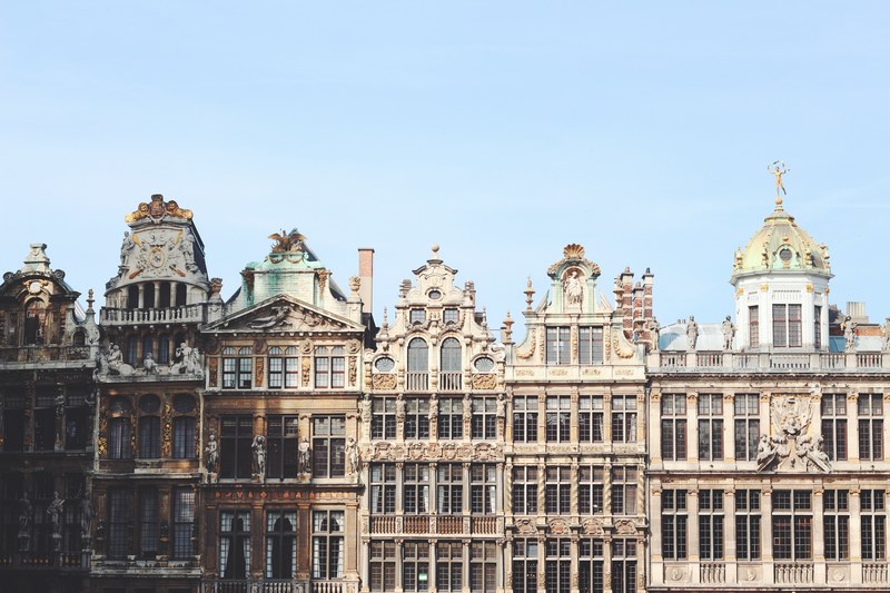 the view facade view of different buildings with different ornate exterior designs in brussels, facade view of buildings_ 4k