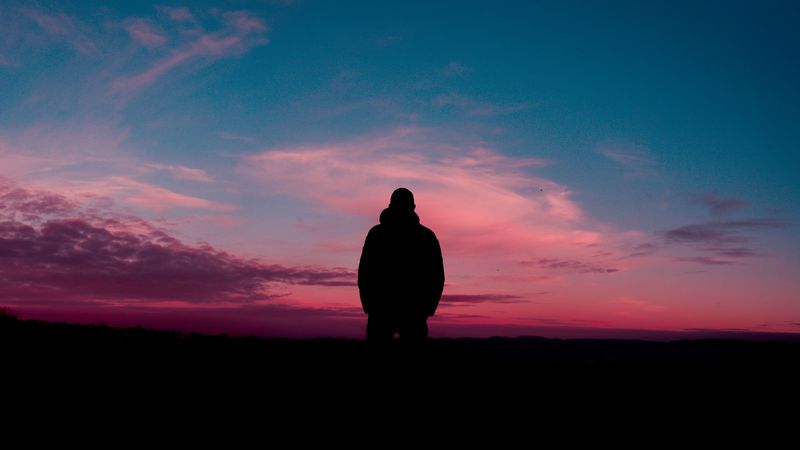man, silhouette, sky, night, 4k