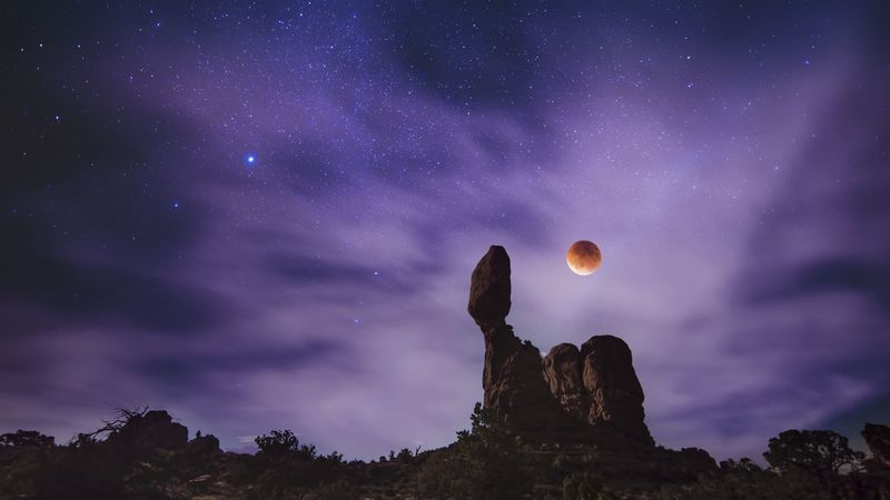 planet, starry sky, rock, 4k