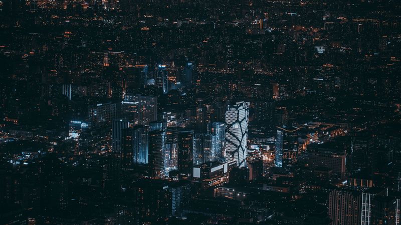 beijing, china, night city, view from above, skyscrapers, 4k