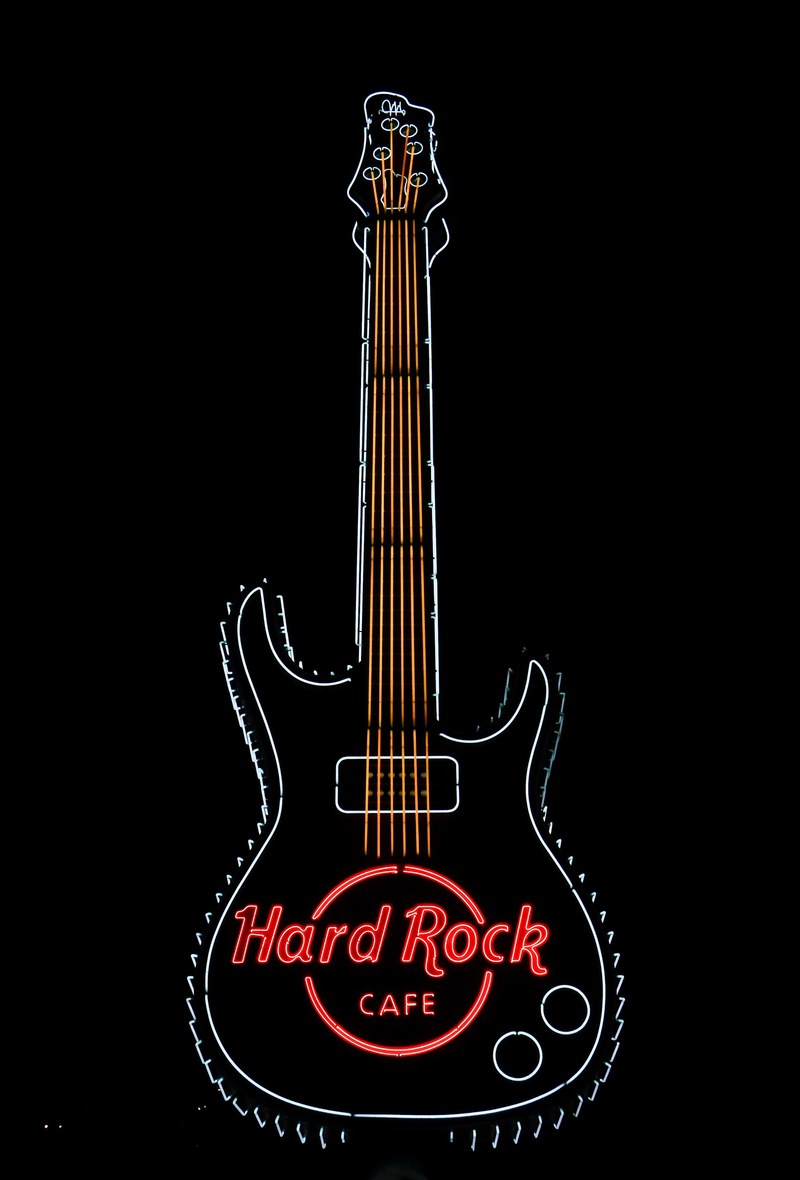 guitar neon sign hard rock and red hd, 4k