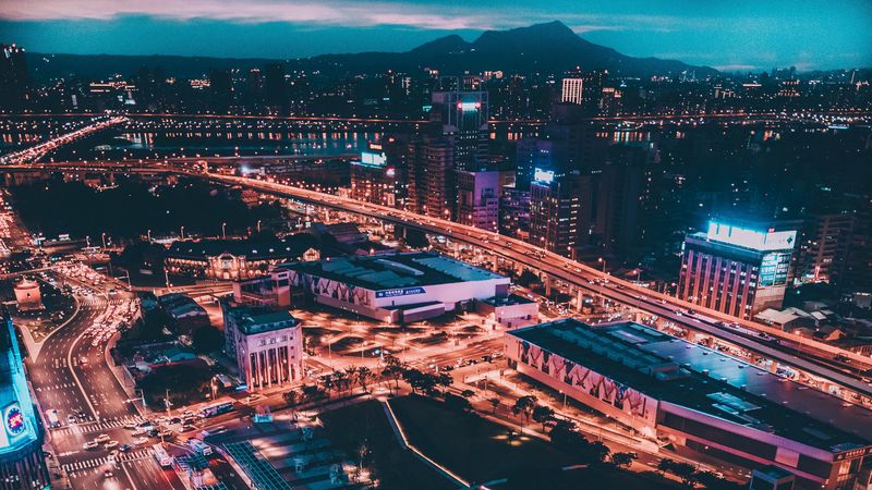 taipei city, taiwan, night city, top view, 4k