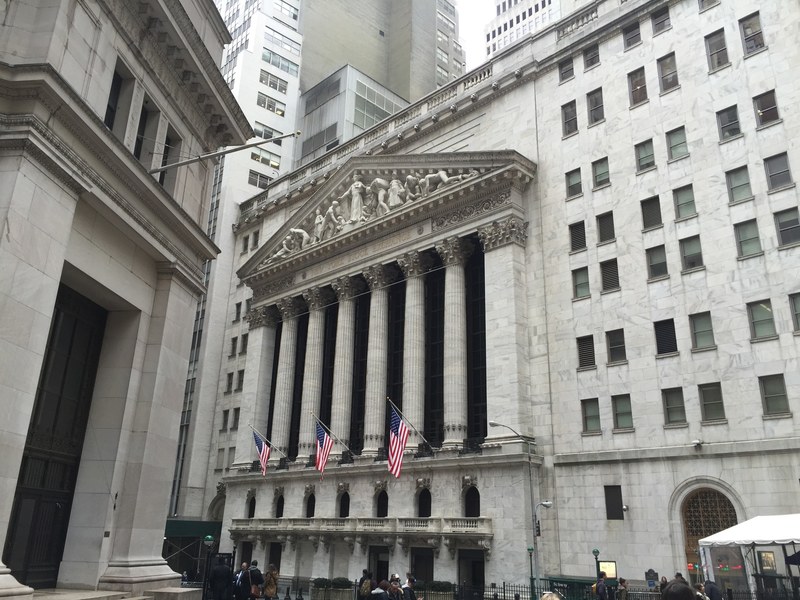 wall street financial district new york city and new york stock exchange 4k