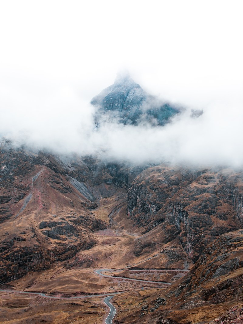 aerial view of rural roads and rock in cusco, lost in the mountain 4k